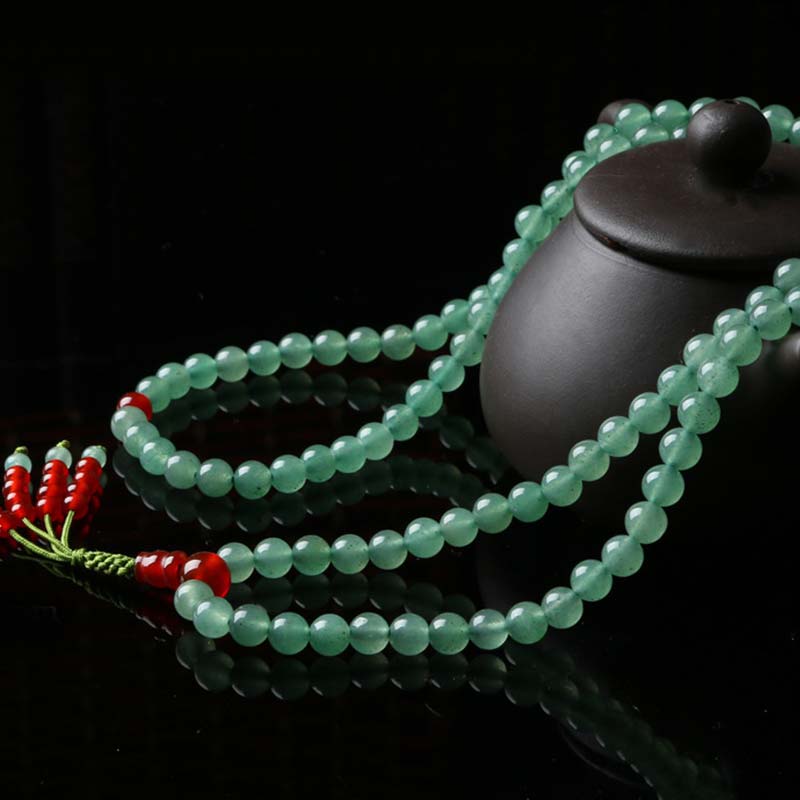 Fortune Jewel 108 Beads Green Aventurine Red Agate Luck Mala Bracelet