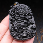 Fortune Jewel Black Obsidian Stone Dragon Fulfilment Pendant Necklace