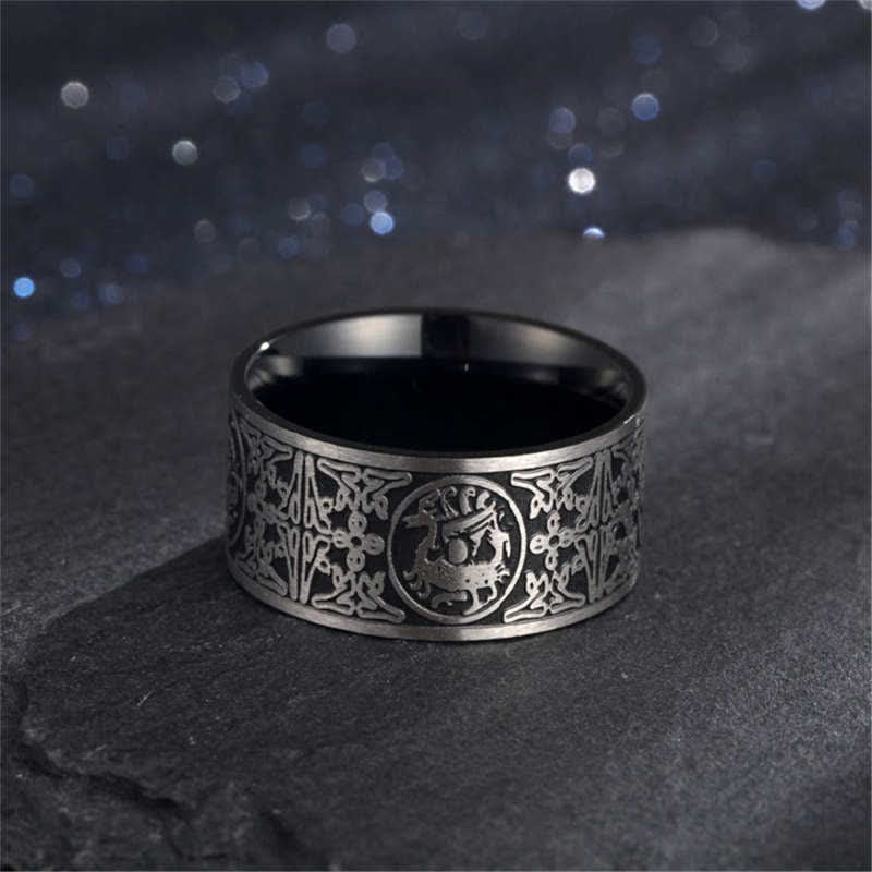 Fortune Jewel Four Guardian Beast Dragon White Tiger Suzaku Basalt Carved Success Luck Ring Fortune Jewel