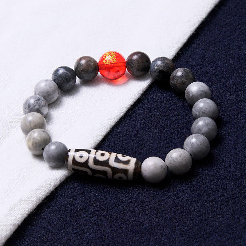 Fortune Jewel Tibetan Nine-Eye Dzi Bead Picasso Jasper Positive Bracelet