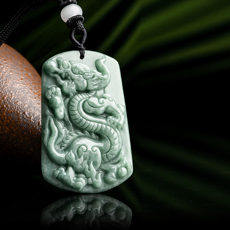 Fortune Jewel Year of the Dragon Chinese Zodiac Dragon Jade Success Amulet Necklace Pendant