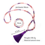 Fortune Jewel 108 Mala Beads Amethyst Rose Quartz Spiritual Healing Tassel Bracelet