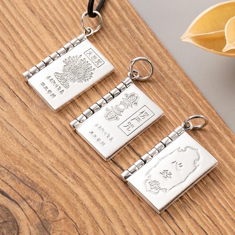 Fortune Jewel 990 Sterling Silver Heart Sutra Great Compassion Shurangama Mantra Lotus Vajra Peace Necklace Pendant Fortune Jewel