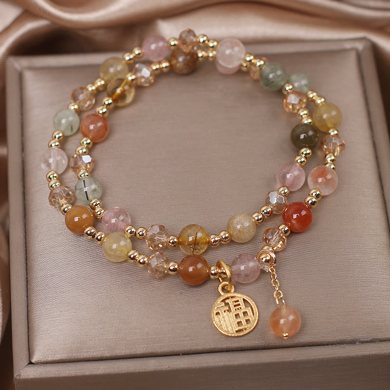 Fortune Jewel Multicolored Rutilated Quartz Fu Character Auspiciousness Bracelet