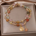 Fortune Jewel Multicolored Rutilated Quartz Fu Character Auspiciousness Bracelet