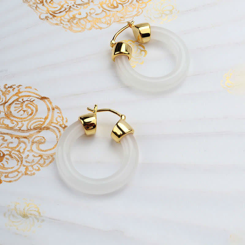 Fortune Jewel Round Jade White Jade Prosperity Earrings