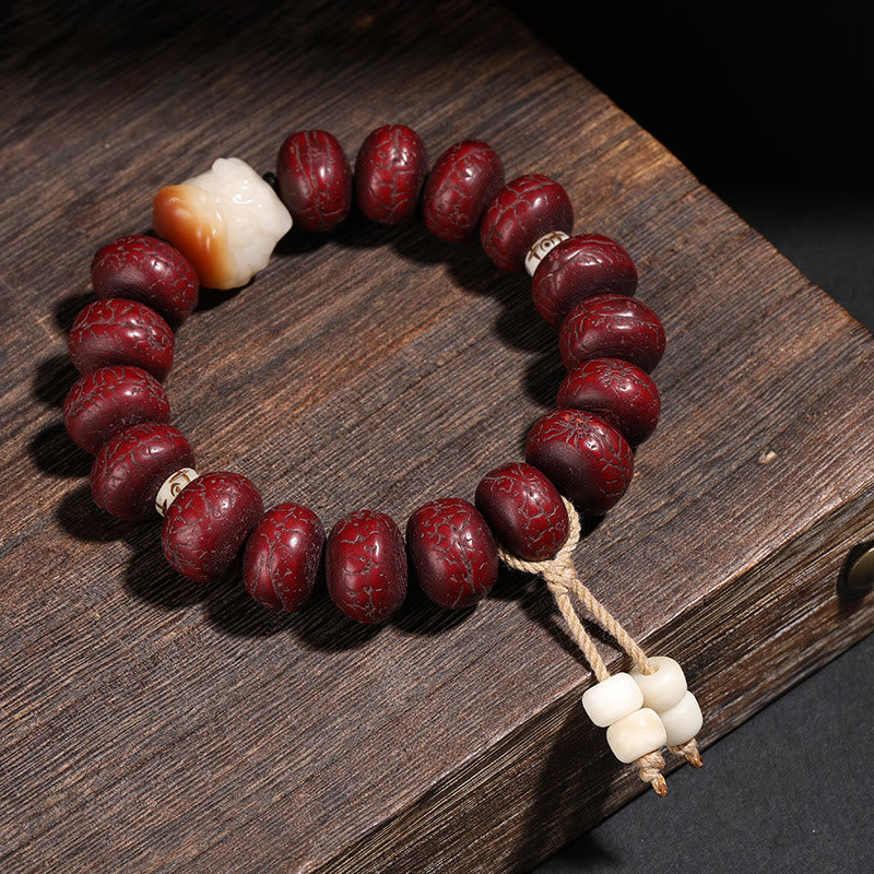 Fortune Jewel Tibet Bodhi Seed Dzi Bead Dancing Lion Luck Bracelet Wrist Mala