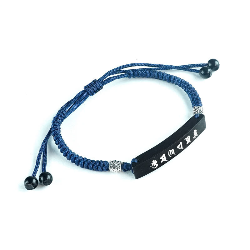Fortune Jewel Buddhism Six True Words Wood Ebony Wood Silver Inlaid Protection Bracelet