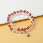 Fortune Jewel Strawberry Quartz White Crystal Money Bag Charm Positive Bracelet