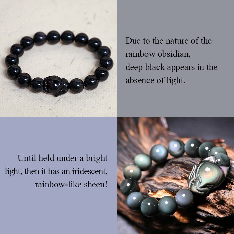 Fortune Jewel Rainbow Obsidian Fox Healing Positive Bracelet