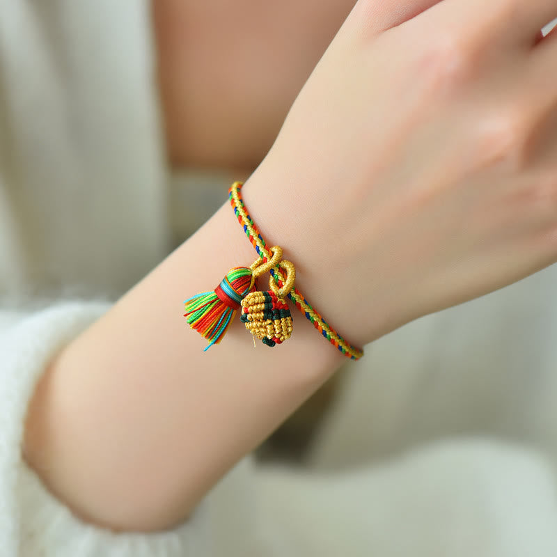 Fortune Jewel Colorful Rope Luck Handmade Zongzi Golden Ball Charm Bracelet