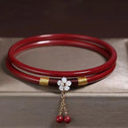 Fortune Jewel 2Pcs Cinnabar Flower Blessing Bangle Charm Bracelet