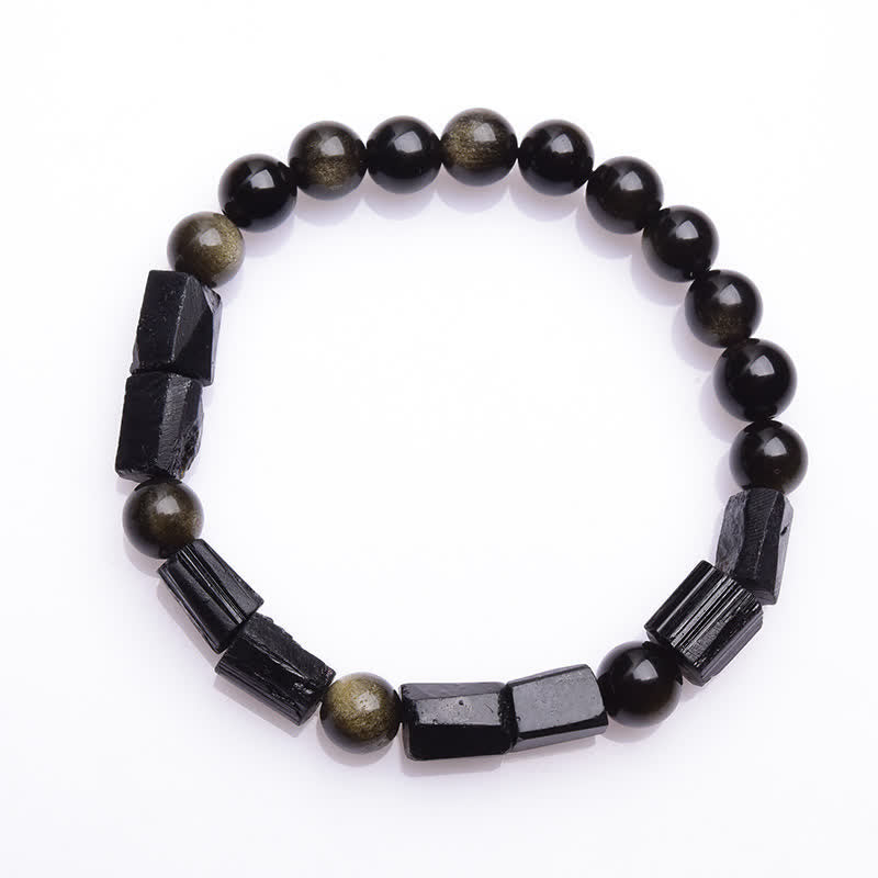 Fortune Jewel Gold Sheen Obsidian Black Tourmaline Wealth Bracelet