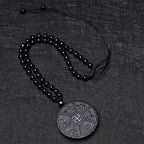 Fortune Jewel Natural Black Obsidian Tibetan Om Mani Padme Hum Buddha Swastika Luck Necklace Pendant