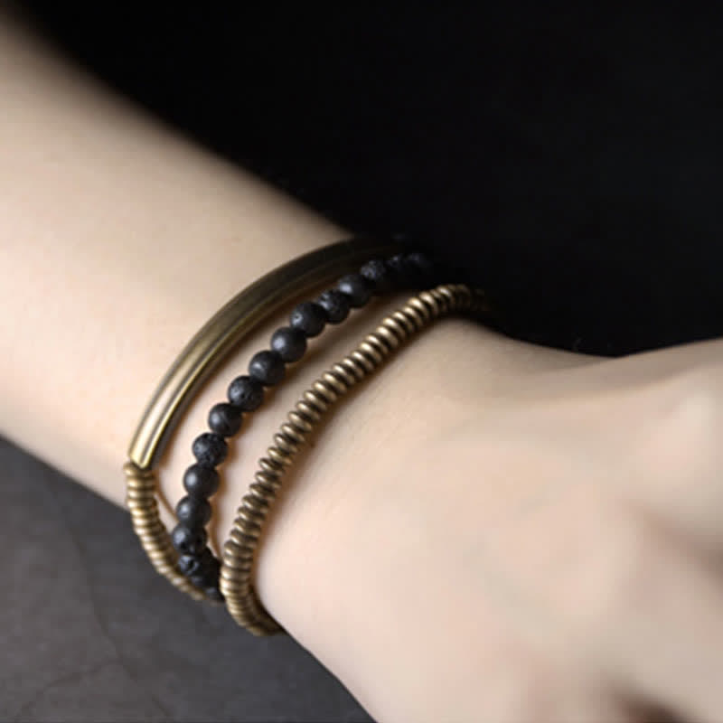 Fortune Jewel Vintage Lava Rock Copper Support Bracelet