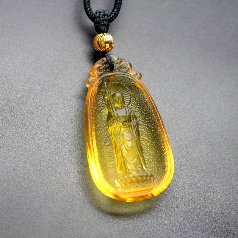 Fortune Jewel Ksitigarbha Buddha Liuli Crystal Serenity Amulet Necklace Pendant Fortune Jewel