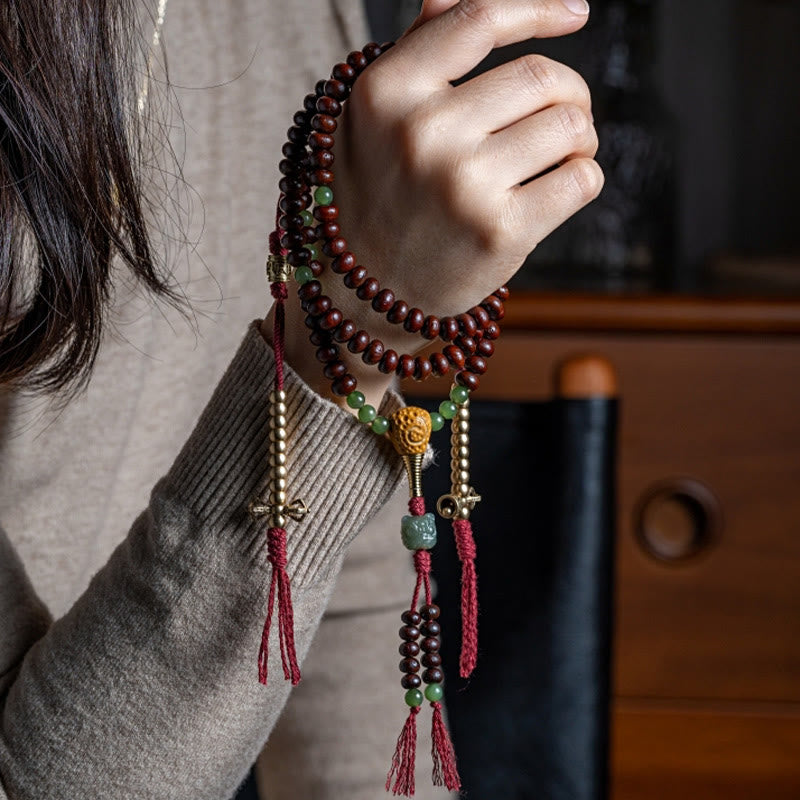 Fortune Jewel Natural Tibet 108 Mala Beads Purple Bodhi Seed Hetian Cyan Jade Copper Dorje Peace Bracelet