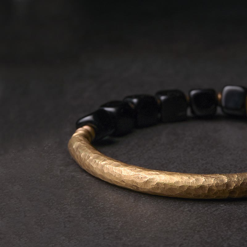 Fortune Jewel Black Obsidian Crystal Copper Strength Couple Bracelet