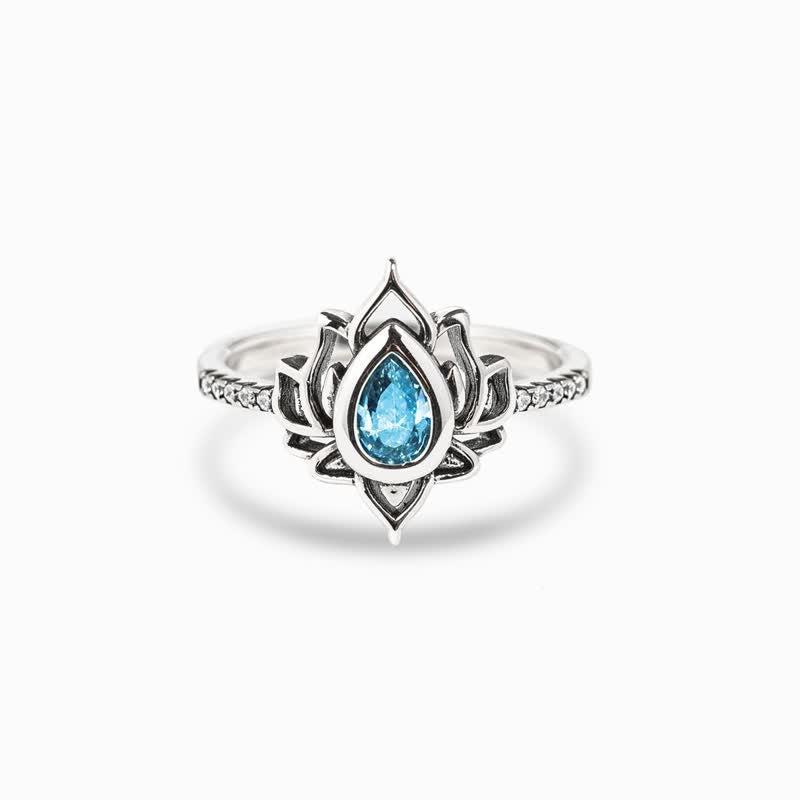 Fortune Jewel Sterling Silver Lotus Zircon Blessing Protection Ring