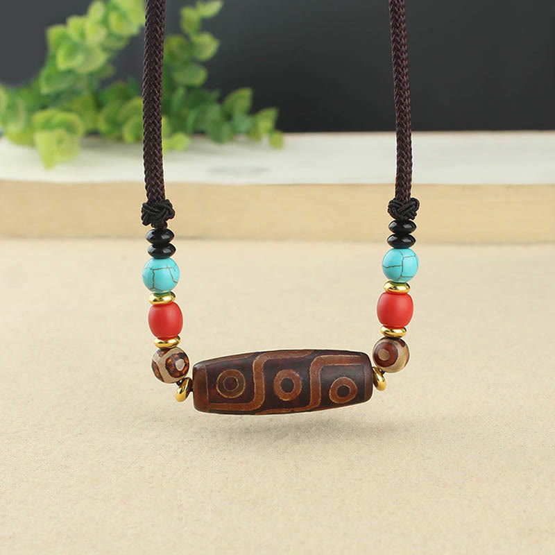 Fortune Jewel Tibetan Nine-Eye Dzi Bead Three-eyed Dzi Bead Protection String Necklaces Pendant