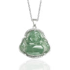 Fortune Jewel Laughing Buddha Natural Jade Luck Prosperity Necklace Titanium Steel Chain Pendant Fortune Jewel