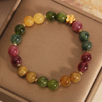 Fortune Jewel Natural Colorful Tourmaline Golden Flower Positive Bracelet