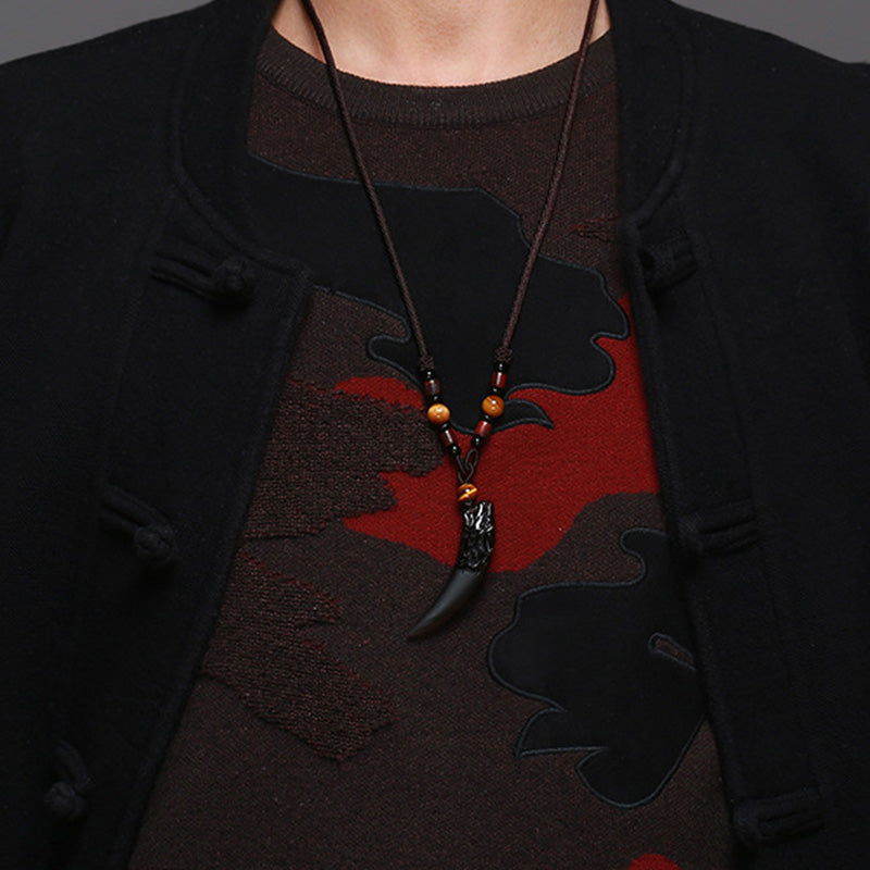 Fortune Jewel Natural Ice Obsidian Wolf Tooth Pattern Courage Necklace Pendant