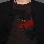 Fortune Jewel Natural Ice Obsidian Wolf Tooth Pattern Courage Necklace Pendant