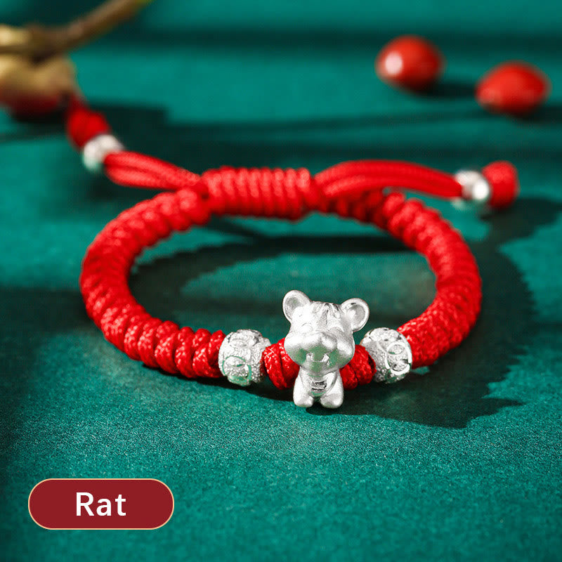 Fortune Jewel 999 Sterling Silver Chinese Zodiac Red Rope Luck Handcrafted Kids Bracelet Fortune Jewel