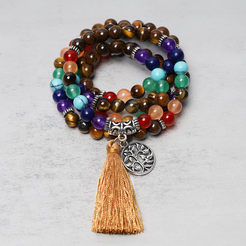 Fortune Jewel Healing Crystal Mala Prayer Beads 108 Meditation Healing Multilayer Bracelet Necklace