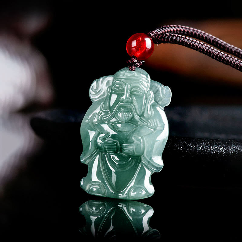 Fortune Jewel Natural Green Jade Chinese God of Wealth Caishen Ingot Abundance Necklace Pendant