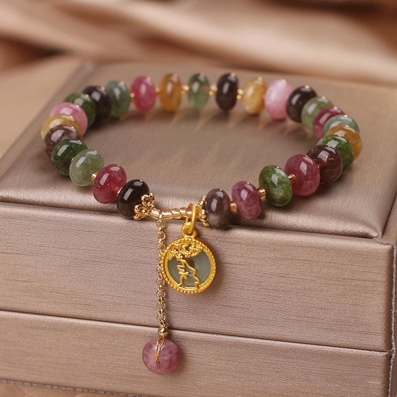 Fortune Jewel Colorful Tourmaline Cute Flower Rabbit Charm Love Bracelet