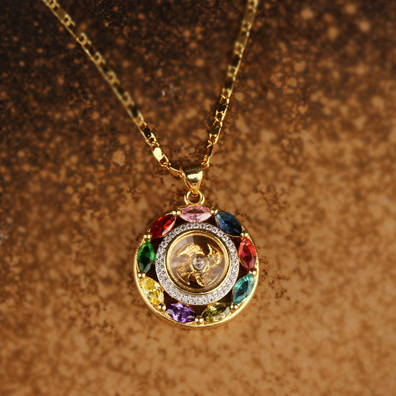 Fortune Jewel Colorful Zircon Copper Wealth Luck Rotation Bracelet Necklace Pendant