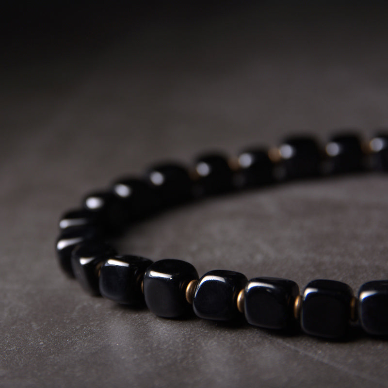 Fortune Jewel Ebony Wood Dzi Bead Copper Peace Couple Bracelet