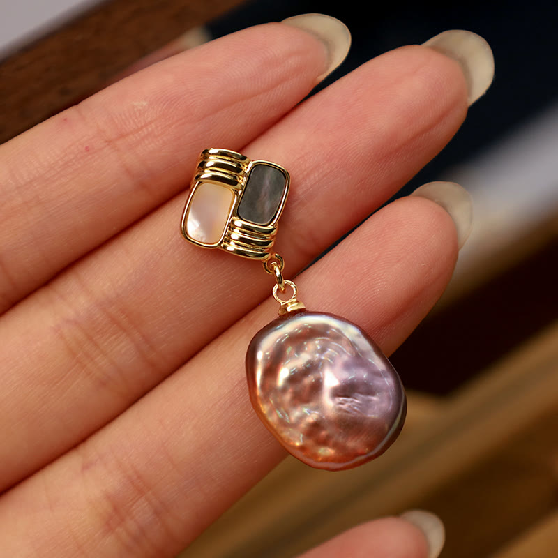 Fortune Jewel 925 Sterling Silver Posts Copper Plated Gold Natural Baroque Pearl Healing Drop Earrings