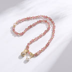 Fortune Jewel Strawberry Quartz Money Bag Positive Charm Double Wrap Bracelet