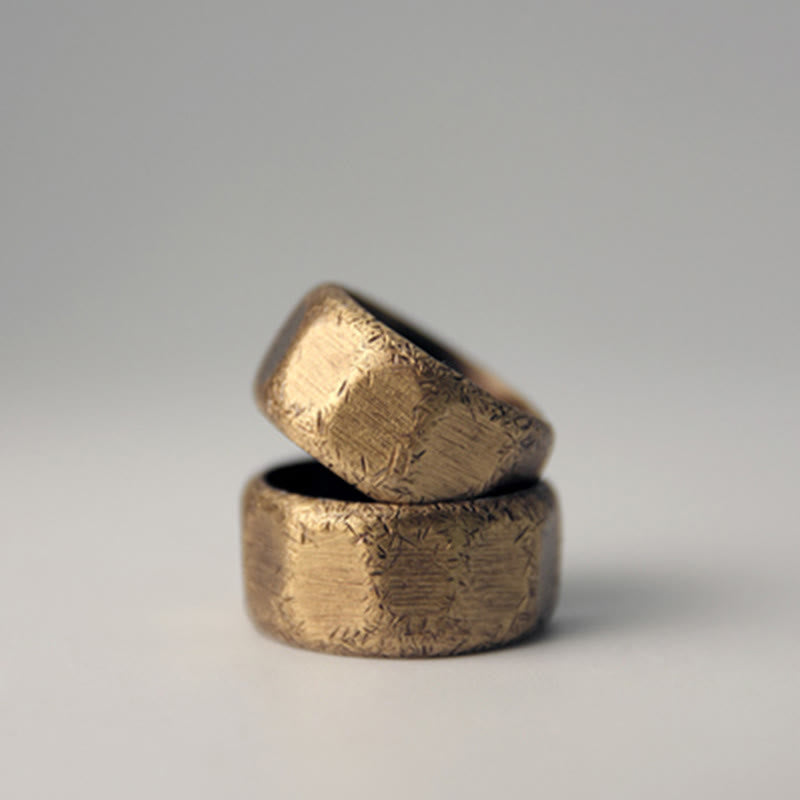 Fortune Jewel Tibetan Simple Design Copper Brass Frosted Wealth Ring