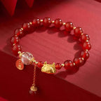 Fortune Jewel Year of the Dragon Dumpling Natural Red Agate Garnet Hetian Jade Fu Character Luck Success Bracelet
