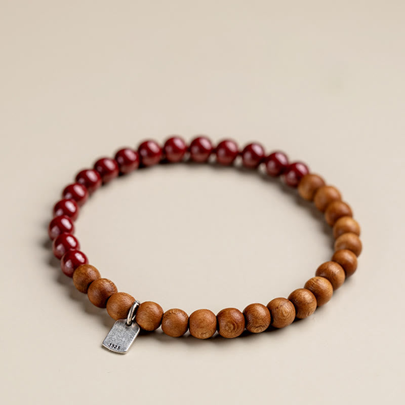 Fortune Jewel 925 Sterling Silver Peach Wood Cinnabar Ward Off Evil Spirits Bracelet