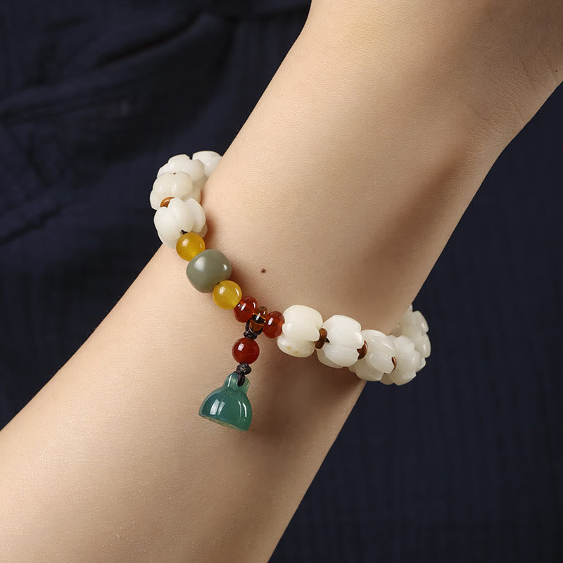 Fortune Jewel Natural Bodhi Seed Red Agate Bodhi Calm Harmony Engraved Pumpkin Bead Lotus Bracelet