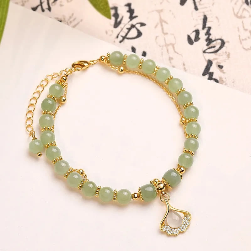 Fortune Jewel Jade Leaf Ginkgo Tulip Peanut Fu Character Luck Beaded Bracelet