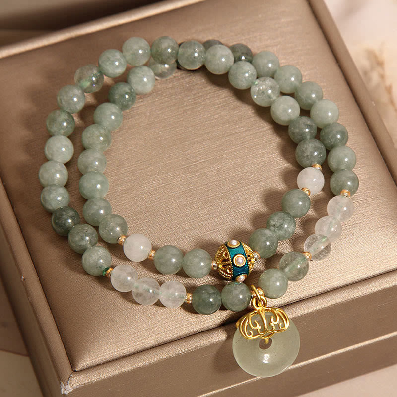 Fortune Jewel Green Aventurine Peace Buckle Charm Luck Double Wrap Bracelet