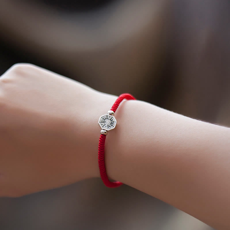 Fortune Jewel 925 Sterling Silver Yin Yang Bagua Symbol Cinnabar String Concentration Bracelet