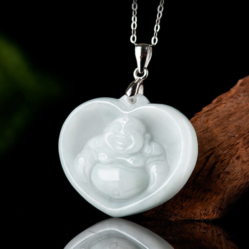 Fortune Jewel Laughing Buddha White Jade Luck Blessing Titanium Steel Chain Necklace Pendant Fortune Jewel