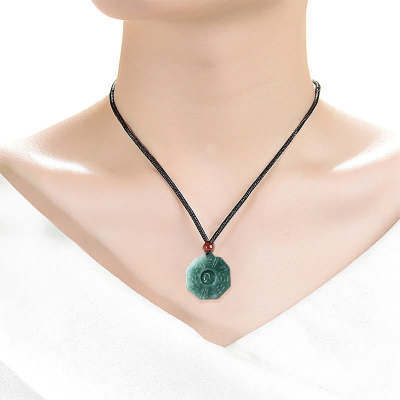 Buddha Stones Natural Jade FengShui Bagua Yin Yang Prosperity Necklace Pendant Fortune Jewel