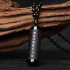 Fortune Jewel Natural Black Obsidian Heart Sutra Purification Necklace Pendant