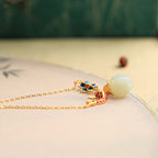 Fortune Jewel White Jade Koi Fish Lotus Copper Protection Necklace Pendant Fortune Jewel