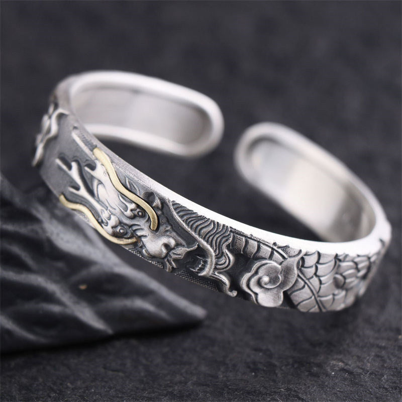 Fortune Jewel 999 Sterling Silver Dragon Strength Protection Bracelet Bangle