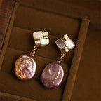Fortune Jewel 925 Sterling Silver Posts Copper Plated Gold Natural Baroque Pearl Healing Drop Earrings