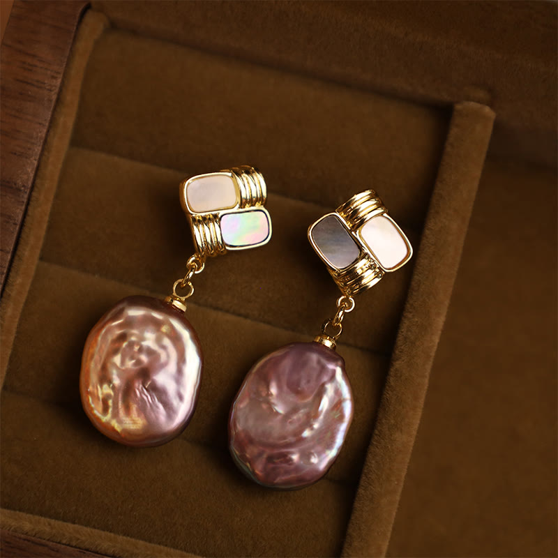 Fortune Jewel 925 Sterling Silver Posts Copper Plated Gold Natural Baroque Pearl Healing Drop Earrings